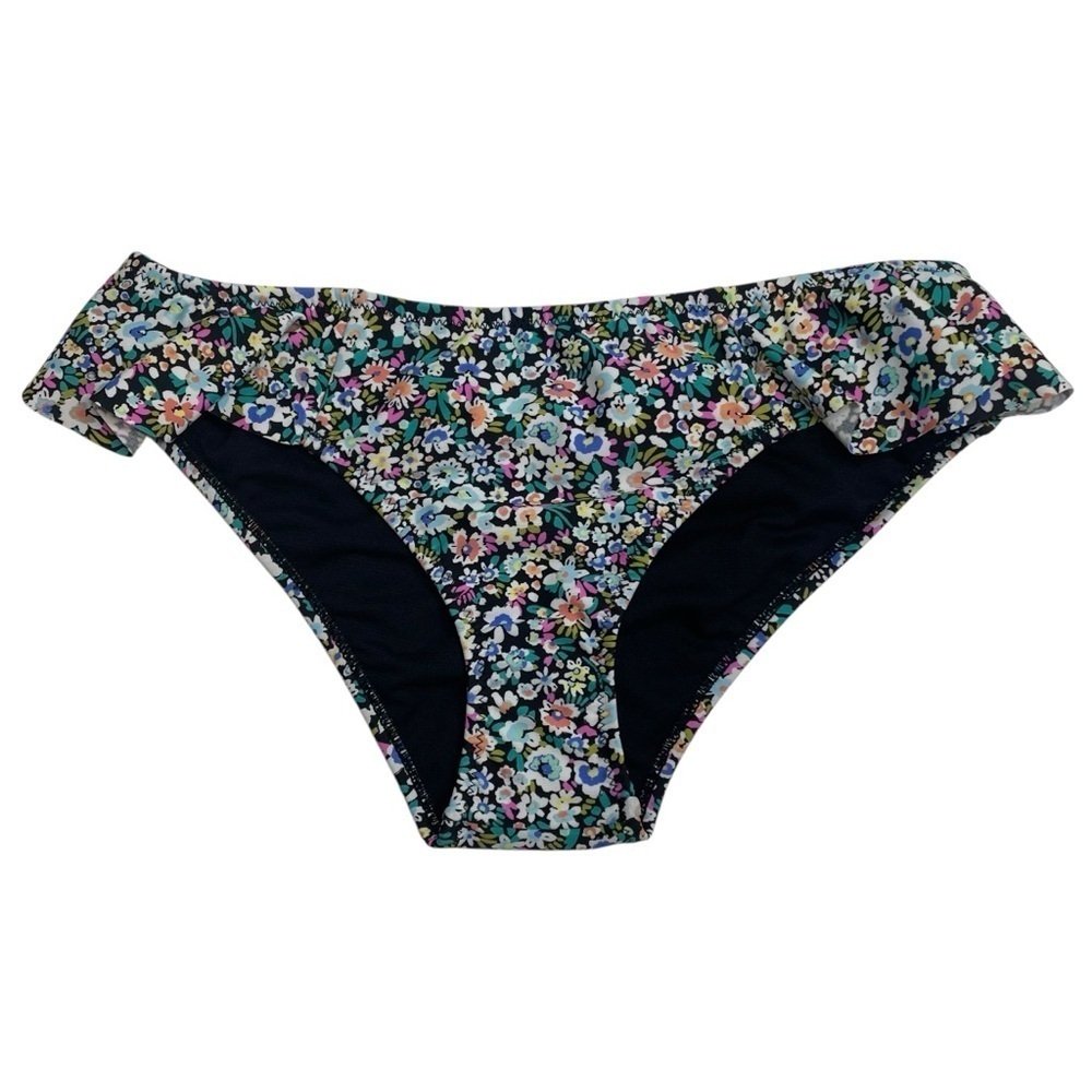Raisins Sophia Ditzy Floral Print Ruffled Bikini Bottoms Black XS New Reticket